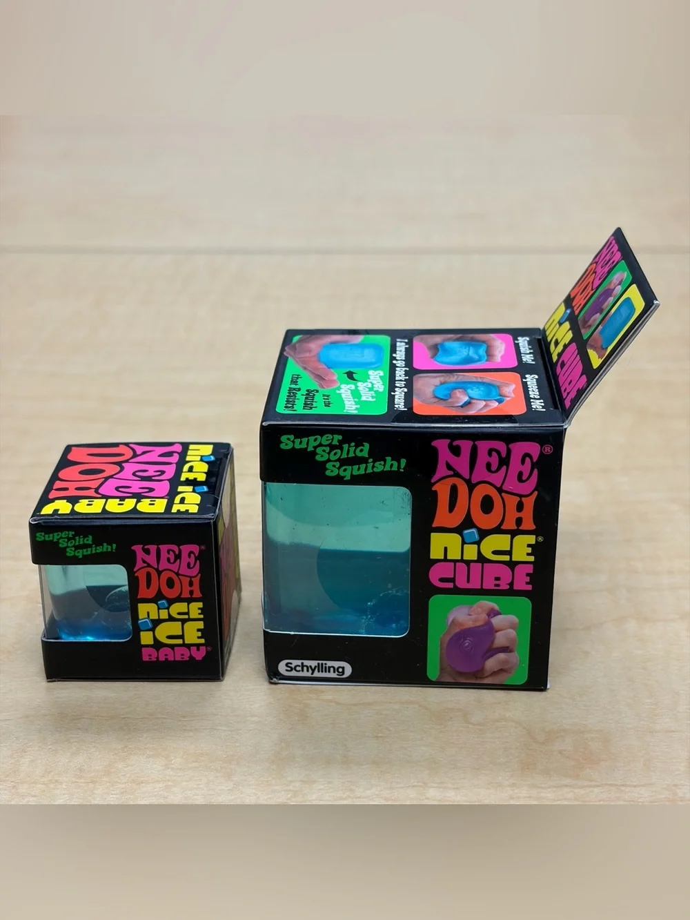 Lot of 2: Blue Needoh Nice Cube Super Solid Squish! Needoh Nice Ice Baby New